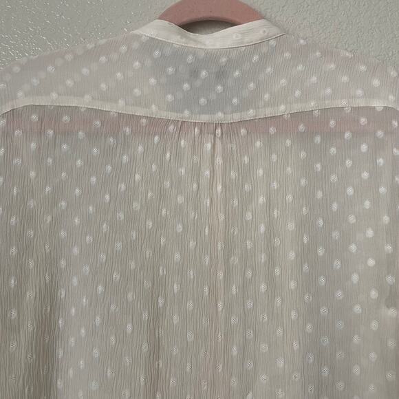 Burberry Brit Top Womens Large Cream Polka Dot Crepe Sheer Pleated Blouse Preppy - Picture 7 of 12